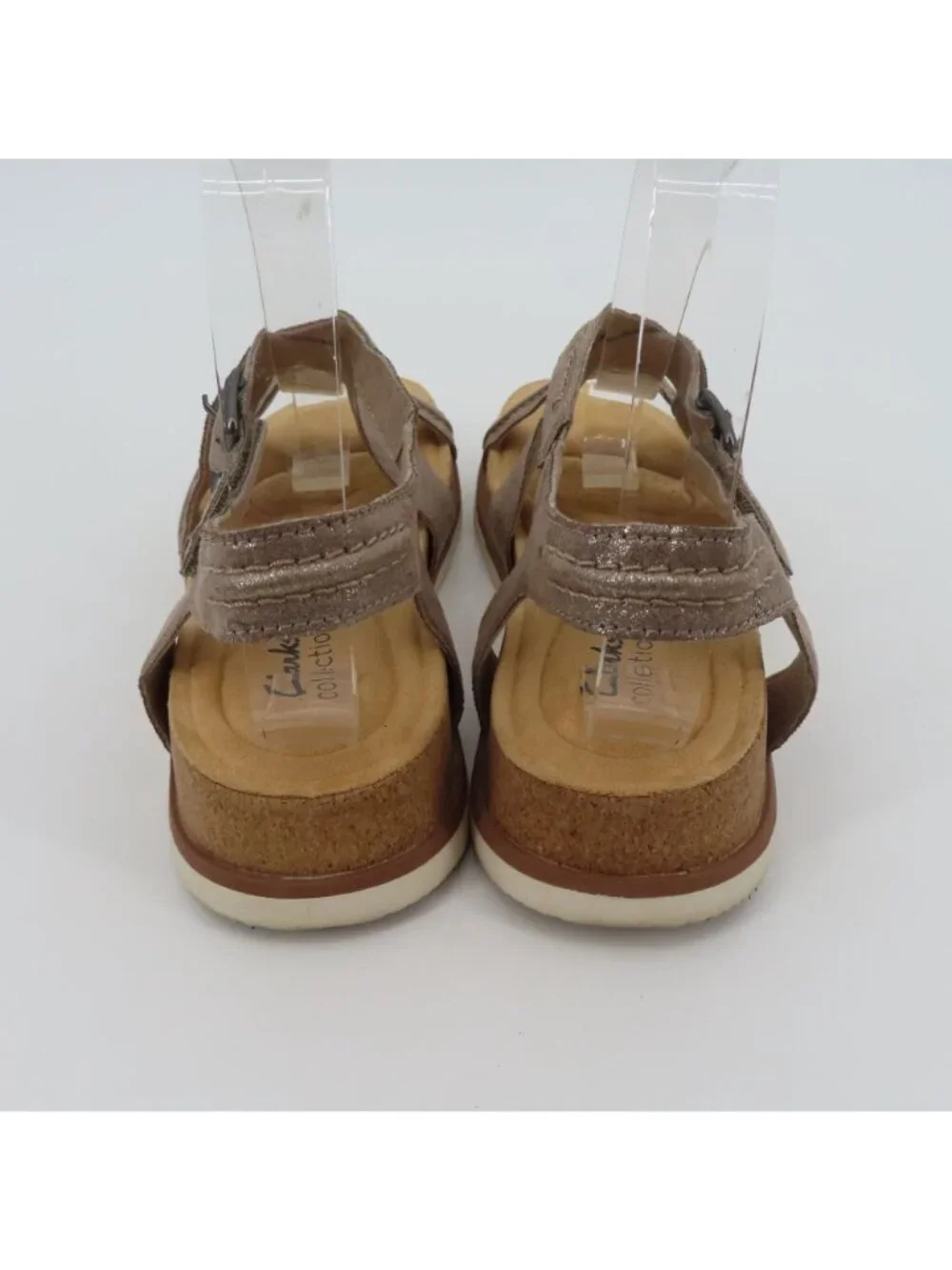 Clarks Collection Women 9M Shimmer Beige Synthetic Strappy Comfort Sandals Shoes